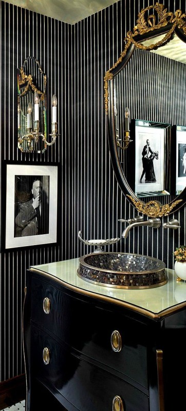 Featured image of post Black And White Striped Wallpaper Bathroom