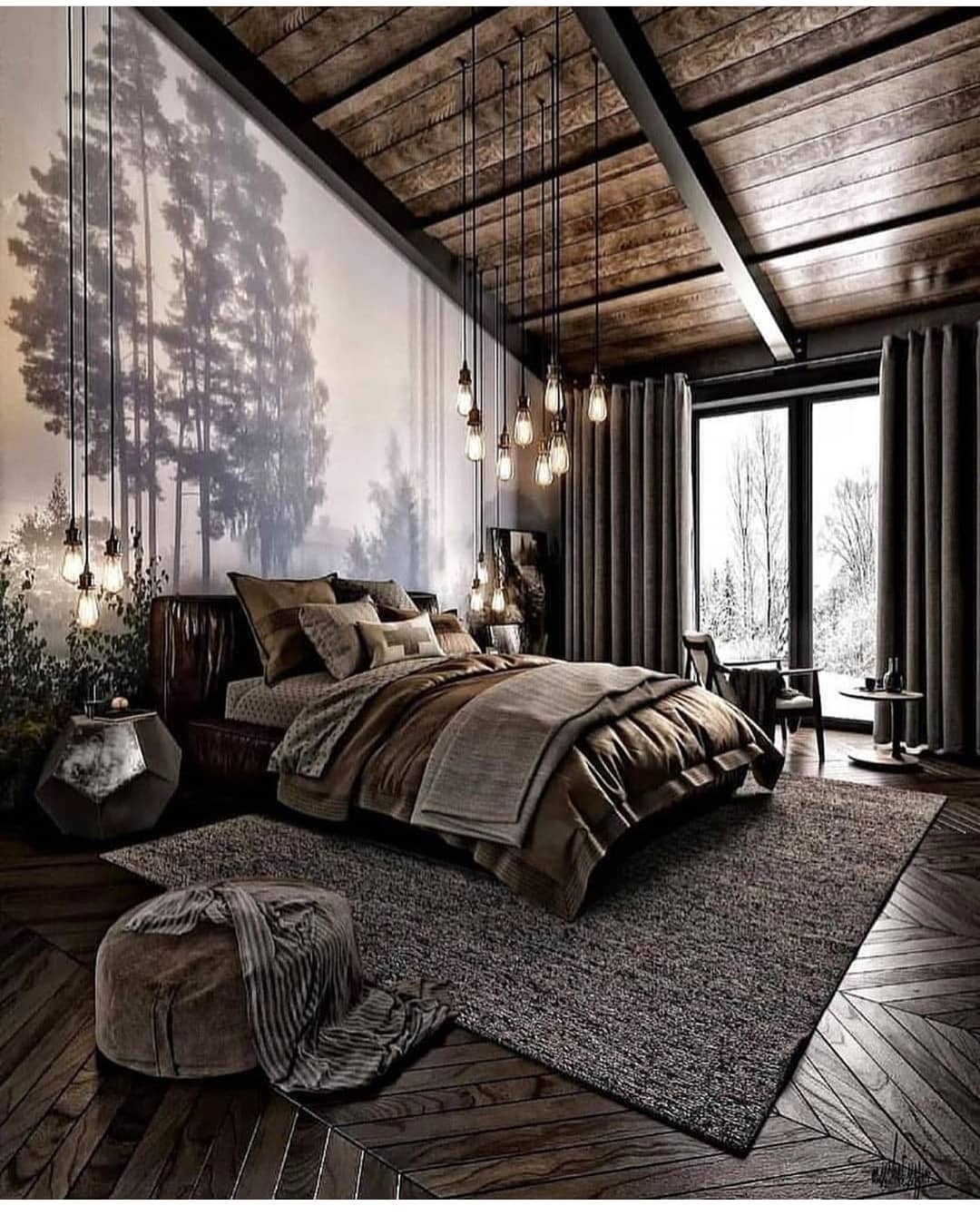 Brown and wood bedroom