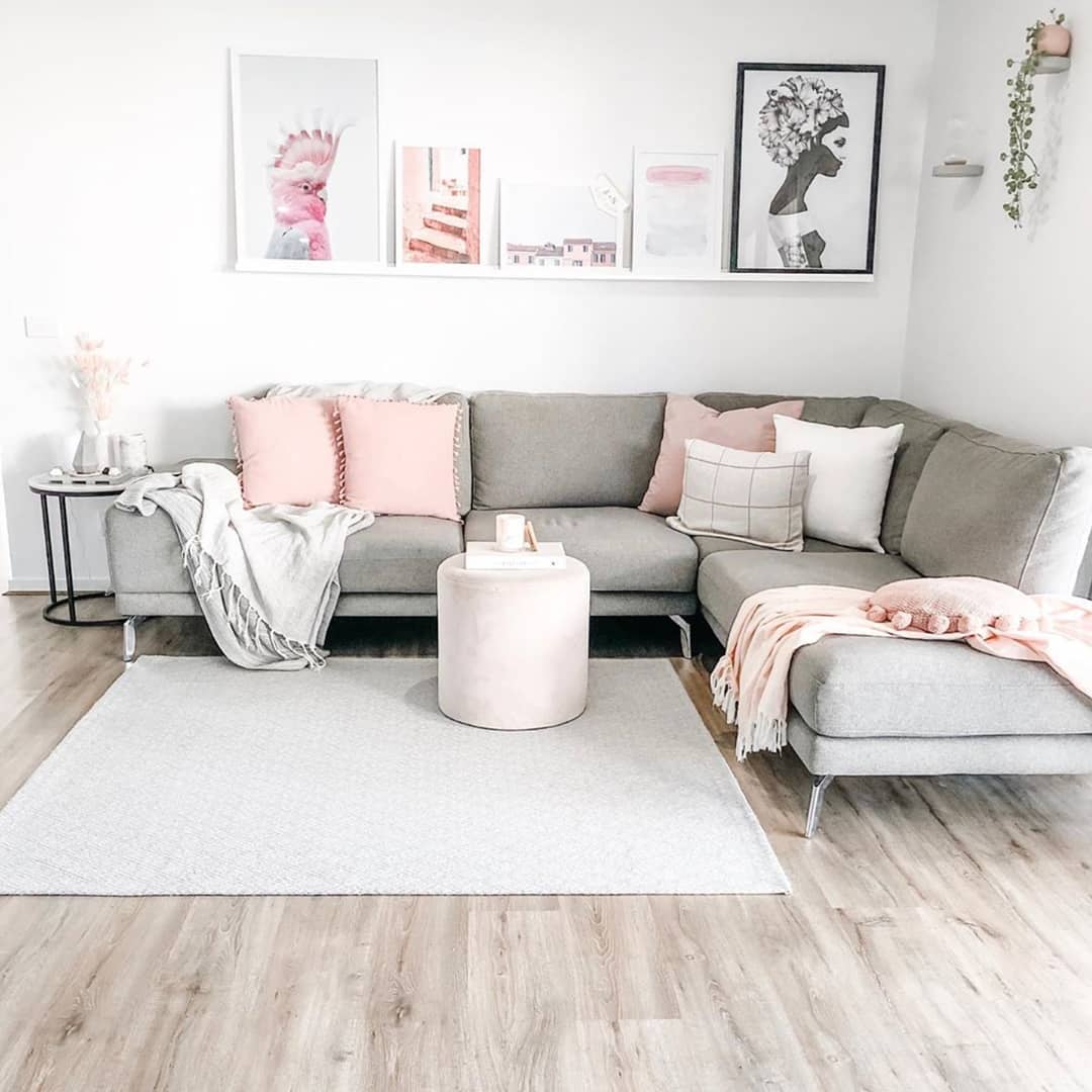 Pink and gray living room