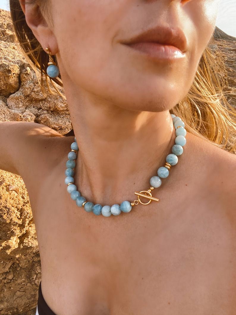 aquamarine beaded necklace 
